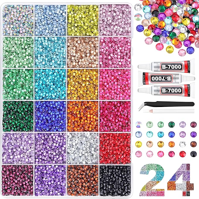2026 New Resin Jelly Rhinestones for Bedazzling for Crafting Nails Face Makeup Crafts Tumblers,3mm Flatback Gems with Glue for DIY Crafts, Nail Art,Shoes,Clothing Decoration (24 Colors & 24000pcs-B)