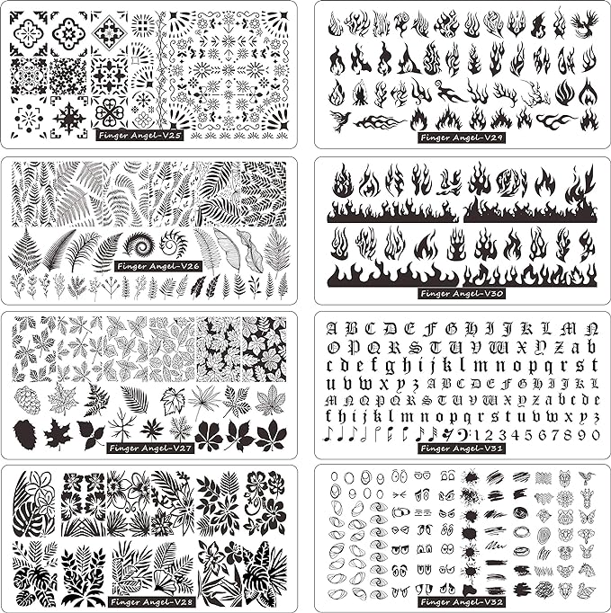 13pcs Stamping Nail Art Plates set 8 Stamping Plates with 2Stamper 2Scraper 1storage bag Nails Art Stamping Plate Scraper Stamper Set Leaves Flowers Animal Design Nail Template Image Plate