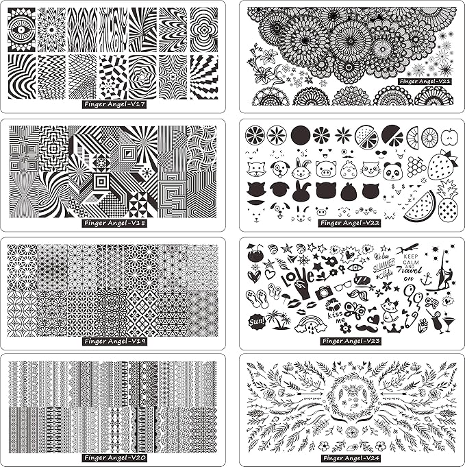 21Pcs Nail Stamp Plate Set 16Pcs Mix Design Stamping nail Art Plate + 2Nail Stamper + 2Scraper+1Pcs Case Nails Art Stamping Plate Scraper Stamper Set Leaves Flowers Nail plate V17-32