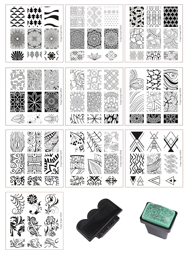 Mix 10 Designs Nail Plates +1 Pcs Nail Art Stamper + 1 Scraper Nail Art Image Stamp Stamping Plates Manicure