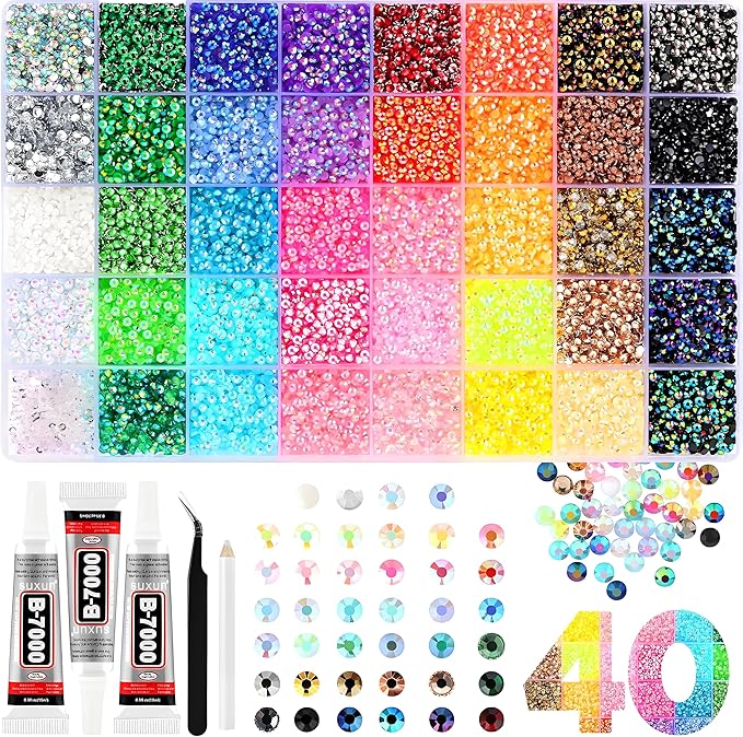 2026 New Resin Jelly Rhinestones for Bedazzling for Crafting Nails Face Makeup Crafts Tumblers,3mm Flatback Gems with Glue for DIY Crafts, Nail Art,Shoes,Clothing Decoration (40 Colors & 32000pcs)