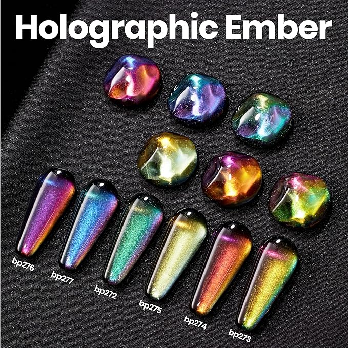 Beetles Chrome Nail Polish Set - Chameleon Holographic Ember 6 Colors Air Quick Fast Dry Metallic Nail Polish Long Lasting DIY Fingernail Art Home Salon Valentines Gifts for Girls Women