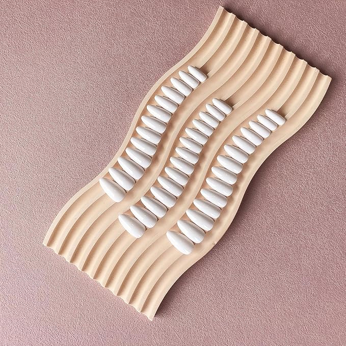 White Press on Nails Almond Shaped 48Pcs Neutral Thick Fake Nails for Women, Medium Almond Nails Press on Reusable Acrylic Nails Glue on Medium Length Stiletto False Nails Gel Artificial Nails